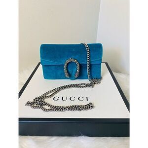Gucci Dionysus Super Mini Teal Suede bag with Original Hardware.  Authentic.